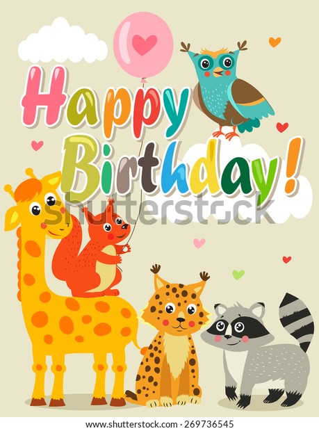 Happy Birthday Card Funny Animals Vector Stock Vector Royalty Free Happy Birthday Card Funny Animals Vector Stock Vector Royalty Free
