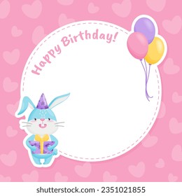 Happy Birthday Card with Funny Cartoon Rabbit Vector Template