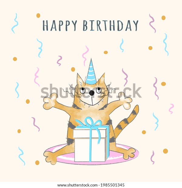 Happy Birthday Card Funny Ginger Tabby Stock Vector (Royalty Free ...