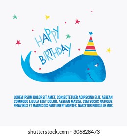 Happy Birthday Card with Funny Whale