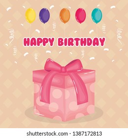 happy birthday card with gift and balloons helium