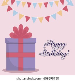 happy birthday card with gift box icon. colorful design. vector illustration