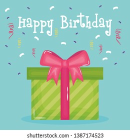 happy birthday card with gift and confetti