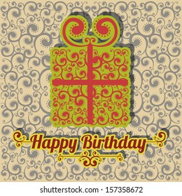 Happy Birthday card with gift over pattern  background vector illustration