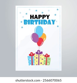 happy birthday card with gifts and ballons cartoon flyer design
