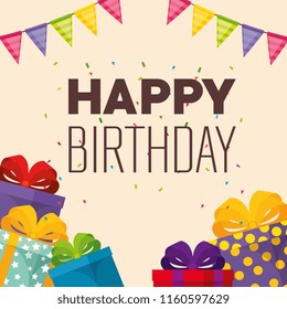 happy birthday card with gifts boxes