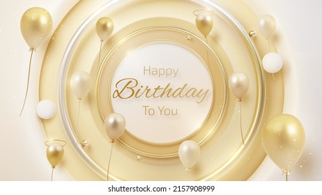 Happy birthday card and gold balloons element and glitter light effect decoration. Luxury background