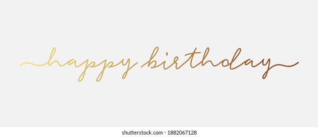 Feliz cumpleaños. Caligrafía de escritura a mano de texto dorado sobre fondo blanco. Elemento de plantilla Diseño de Ilustración Vector Plano para Tarjetas de Saludo.