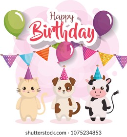 happy birthday card with group of animals