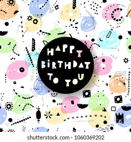 Happy Birthday card with hand drawn motifs in vector