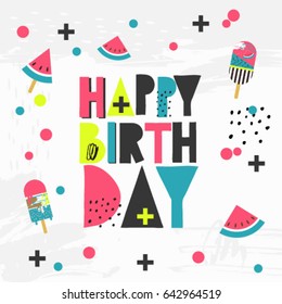 Happy Birthday Card,  hand drawn design elements, gifts, wallpapers, web template, card, invitation