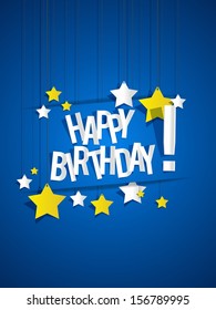 Happy Birthday card with hanging stars vector illustration