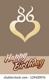 Happy birthday card with heart and flaming numbers (for all ages from 1 to 100 with different colors and decorations). This card is a part of a huge set