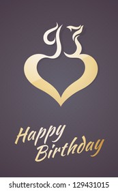 Happy birthday card with heart and flaming numbers (for all ages from 1 to 100 with different colors and decorations). This card is a part of a huge set