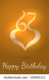 Happy birthday card with heart and flaming numbers (for all ages from 1 to 100 with different colors and decorations). This card is a part of a huge set