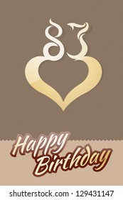Happy birthday card with heart and flaming numbers (for all ages from 1 to 100 with different colors and decorations). This card is a part of a huge set