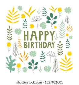 Happy birthday card with herbs and leaves