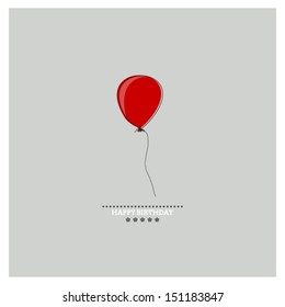 Happy Birthday card with holiday red balloon on gray background