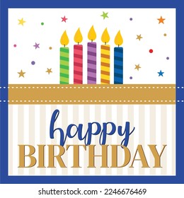 Happy birthday card illustration with candles and stars