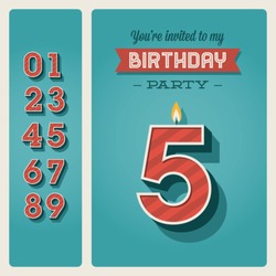 Happy Birthday Card Invitation With Candle Number Editable