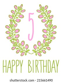 Happy birthday card invitation Set of floral graphic design elements candle number editable