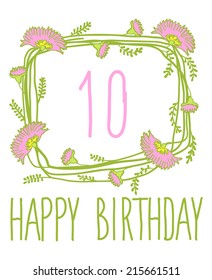 Happy birthday card invitation Set of floral graphic design elements candle number editable