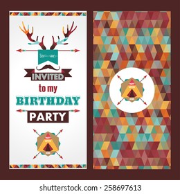 Happy birthday card invitation  vintage retro background. Hipster style. Vector illustration.