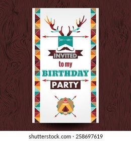 Happy birthday card invitation  vintage retro background. Hipster style. Vector illustration.