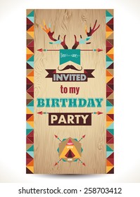 Happy birthday card invitation  vintage retro background. Hipster style. Vector illustration.
