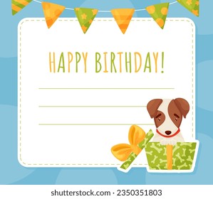 Happy Birthday Card with Jack Russell Terrier Puppy Character Vector Template