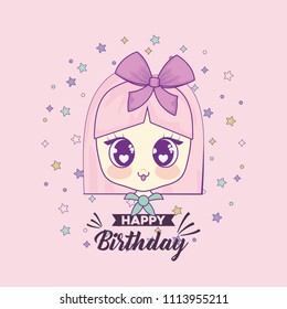 happy birthday card with kawaii girl