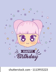 happy birthday card with kawaii girl