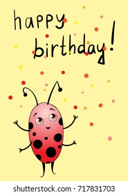 Happy Birthday card with ladybug and confetti