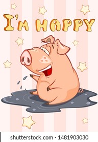 Happy Birthday Card Little Pig. Vector Greeting Card. Happy Moment. Congratulation. 