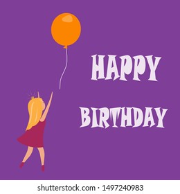 happy birthday card with lttle girl and a baloon