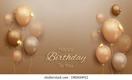 Happy birthday card with luxury balloons and ribbon. 3d realistic style. vector illustration for design.