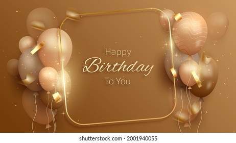 Happy birthday card with luxury balloons and ribbon. 3d realistic style. vector illustration for design.