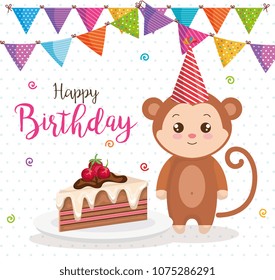 happy birthday card with monkey