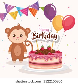 happy birthday card with monkey