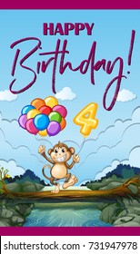 Happy birthday card with monkey and balloons illustration