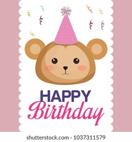happy birthday card with monkey character