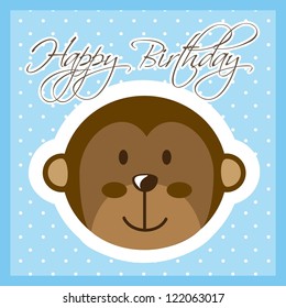 happy birthday card with monkey. vector illustration