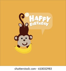 happy birthday card with monkey. vector illustration