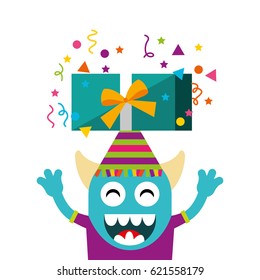 happy birthday card with monster