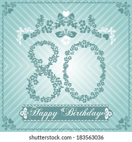 Happy birthday card with number eighty. vector illustration 