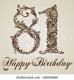 Happy birthday card with number eighty one. Vector Design Background. Swirl Style Illustration.