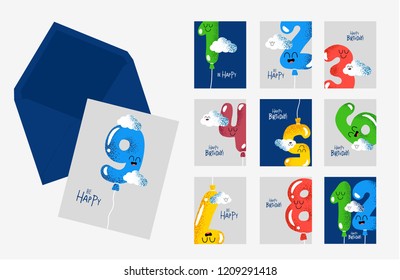 Happy birthday card number envelope part of set. Use for card, poster, banner, web design and print on t-shirt. Easy to edit. Vector illustration.