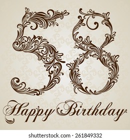 Happy birthday card with number Fifty-eight. Vector Design Background. Swirl Style Illustration.