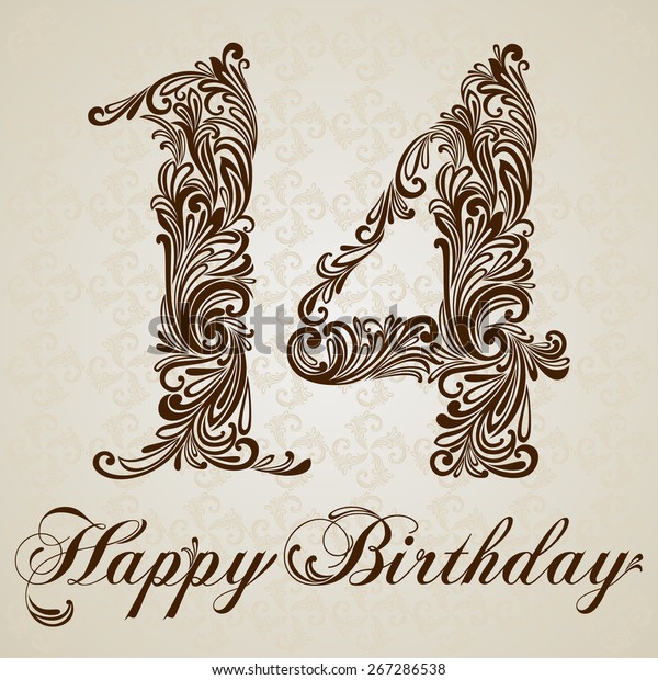 happy-birthday-card-number-fourteen-vector-267286538