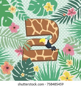 Happy Birthday card with number for safari africa party. Vector illustration